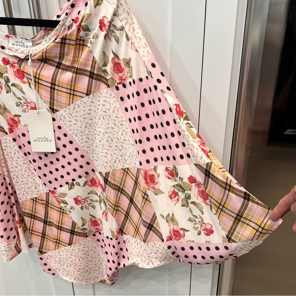 Emily Wonder One shoulder Dolman Sleeve Patchwork Flowy Top - Picture 6 of 8